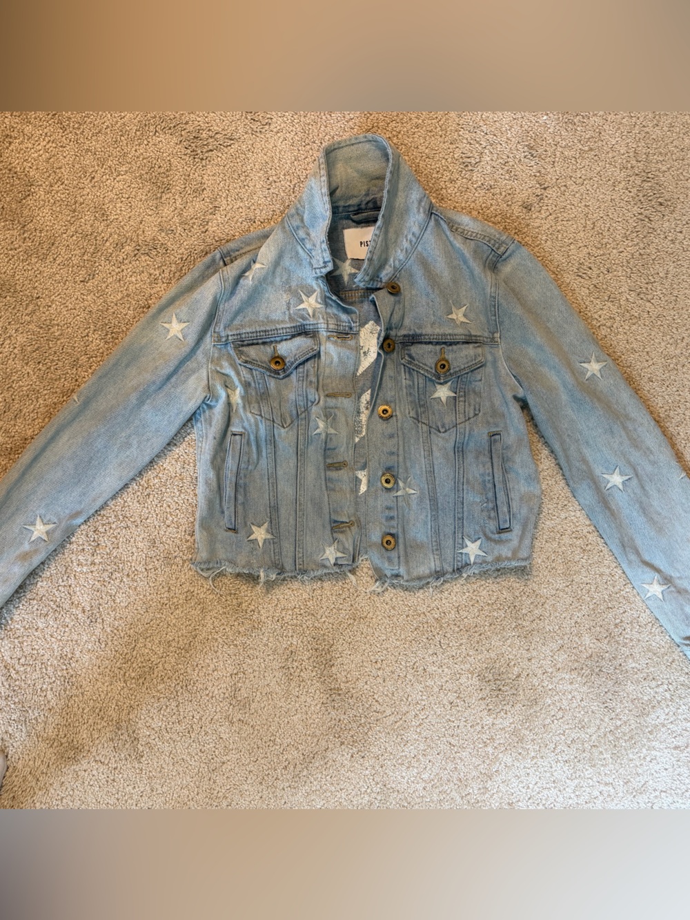 Pistola Star Print Light Wash Cropped Denim Jacket